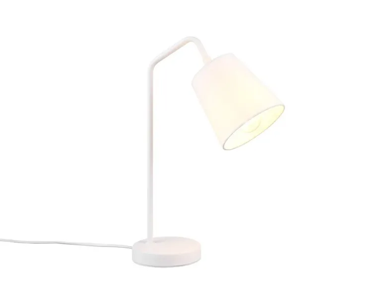 LED Tischleuchte Spot schwenkbar, aus Metall & Stoffschirm in Weiß, Höhe 45cm