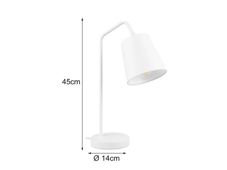 LED Tischleuchte Spot schwenkbar, aus Metall & Stoffschirm in Weiß, Höhe 45cm