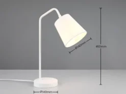 LED Tischleuchte Spot schwenkbar, aus Metall & Stoffschirm in Weiß, Höhe 45cm