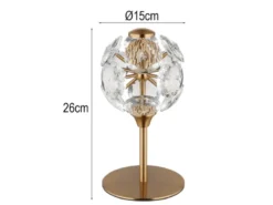 LED Tischleuchte VIRINA Gold mit Kugel Lampenschirm aus K9 Kristallen, Höhe 26cm
