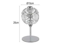 LED Tischleuchte VIRINA Silber Chrom mit Kugel aus K9 Kristallen, Höhe 26cm