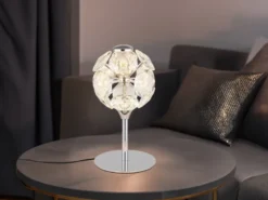 LED Tischleuchte VIRINA Silber Chrom mit Kugel aus K9 Kristallen, Höhe 26cm