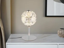 LED Tischleuchte VIRINA Silber Chrom mit Kugel aus K9 Kristallen, Höhe 26cm