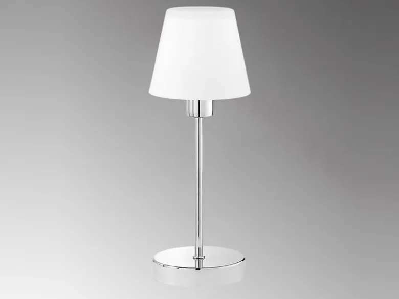 LED Touch Tischleuchte mit Glasschirm Weiß & Fuß in Chrom, Höhe 32cm