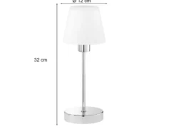 LED Touch Tischleuchte mit Glasschirm Weiß & Fuß in Chrom, Höhe 32cm