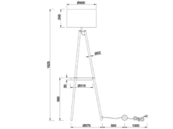 LED Tripod Stehleuchte mit Stoffschirm Taupe/Gold & Ablagetisch, Höhe 152cm