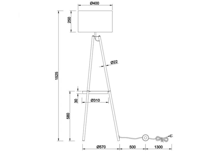 LED Tripod Stehleuchte mit Stoffschirm Taupe/Gold & Ablagetisch, Höhe 152cm
