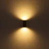 LED Up and Down Außenwandleuchte aus Aluminium in Holzoptik, Höhe 15cm