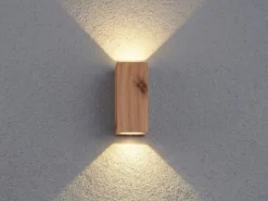 LED Up and Down Außenwandleuchte aus Aluminium in Holzoptik, Höhe 15cm