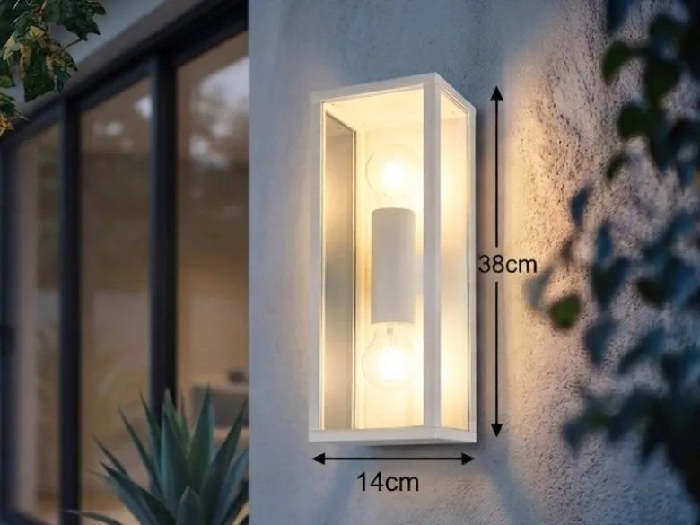 LED Up & Down Außenwandleuchte in Weiß mit Glas, Höhe 38cm