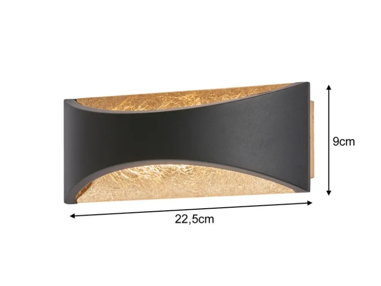 LED Updown Wandleuchte RIO Schwarz Gold, Breite 22,5cm