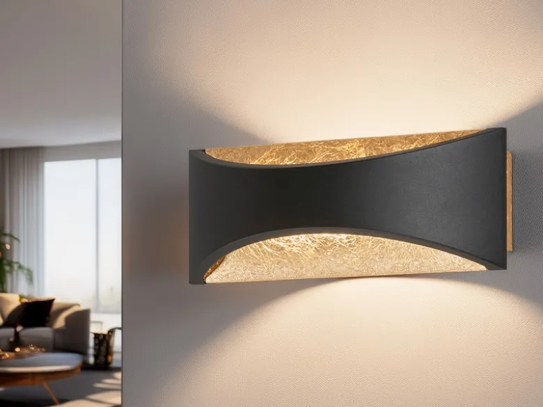 LED Updown Wandleuchte RIO Schwarz Gold, Breite 22,5cm