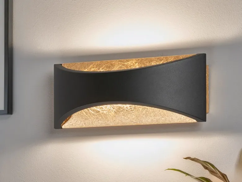 LED Updown Wandleuchte RIO Schwarz Gold, Breite 22,5cm