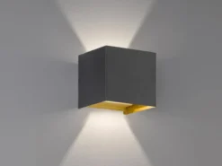LED Updown Wandleuchte THORE Schwarz Gold für Innen & Außen, Quadrat 10cm