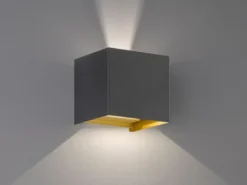 LED Updown Wandleuchte THORE Schwarz Gold für Innen & Außen, Quadrat 10cm