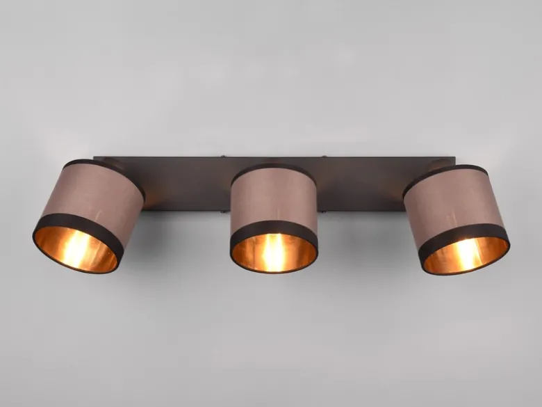LED Wand- & Deckenstrahler mit Stoffschirmen in Taupe/Gold, Breite 58cm