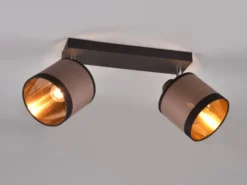 LED Wand- & Deckenstrahler mit Stoffschirmen in Taupe/Gold, Breite 35cm