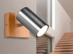 LED Wand- & Deckenstrahler Silber mit Holz, Breite 9cm
