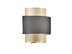 LED Wandlampe Metall Gold mit Stoffblende Schwarz, Breite 25cm
