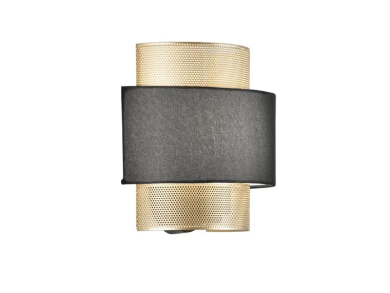 LED Wandlampe Metall Gold mit Stoffblende Schwarz, Breite 25cm