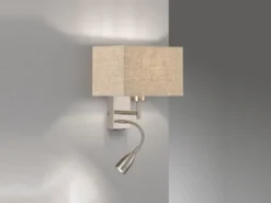 LED Wandlampe mit Leselampe & Stoffschirm Beige eckig, Höhe 38cm