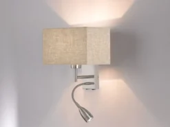 LED Wandlampe mit Leselampe & Stoffschirm Beige eckig, Höhe 38cm