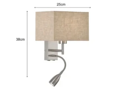 LED Wandlampe mit Leselampe & Stoffschirm Beige eckig, Höhe 38cm