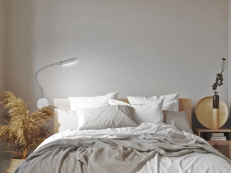 LED Wandlampe RAIK Silber mit Stecker, Leselampe mit Gestensteuerung, Breite 8cm
