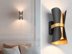 LED Wandlampe Schwarz Gold mit Updown Lichtaustritt, Höhe 21cm
