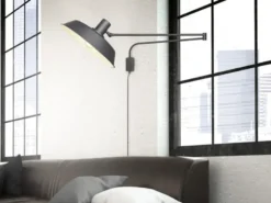 LED Wandlampe Schwarz schwenkbar mit Schnurschalter & Stecker, Länge max. 150cm