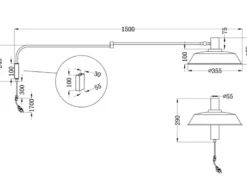 LED Wandlampe Schwarz schwenkbar mit Schnurschalter & Stecker, Länge max. 150cm