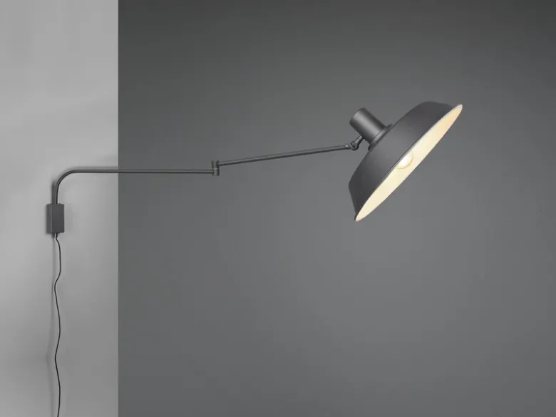 LED Wandlampe Schwarz schwenkbar mit Schnurschalter & Stecker, Länge max. 150cm