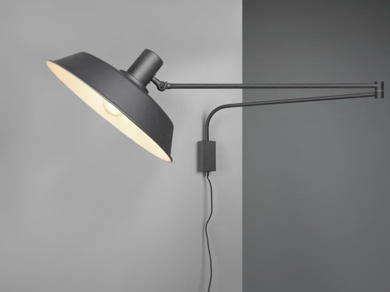 LED Wandlampe Schwarz schwenkbar mit Schnurschalter & Stecker, Länge max. 150cm