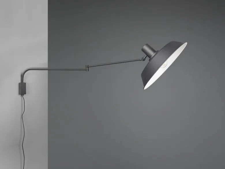 LED Wandlampe Schwarz schwenkbar mit Schnurschalter & Stecker, Länge max. 150cm