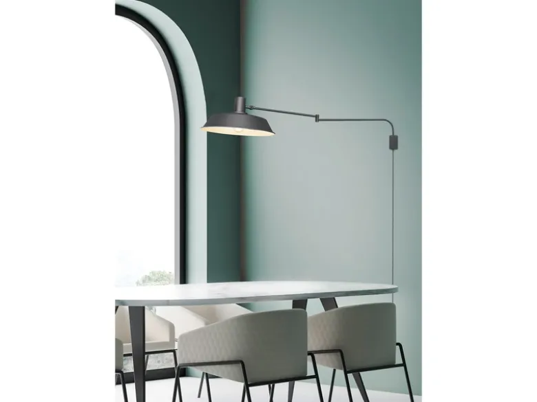 LED Wandlampe Schwarz schwenkbar mit Schnurschalter & Stecker, Länge max. 150cm