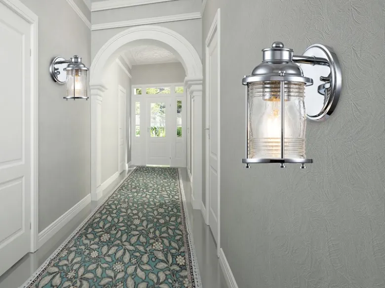 LED Wandlaterne in Chrom für Badezimmer & Wohnraum, Höhe 21cm