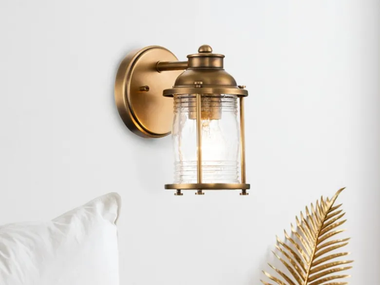 LED Wandlaterne in Messing für Badezimmer & Wohnraum, Höhe 21cm