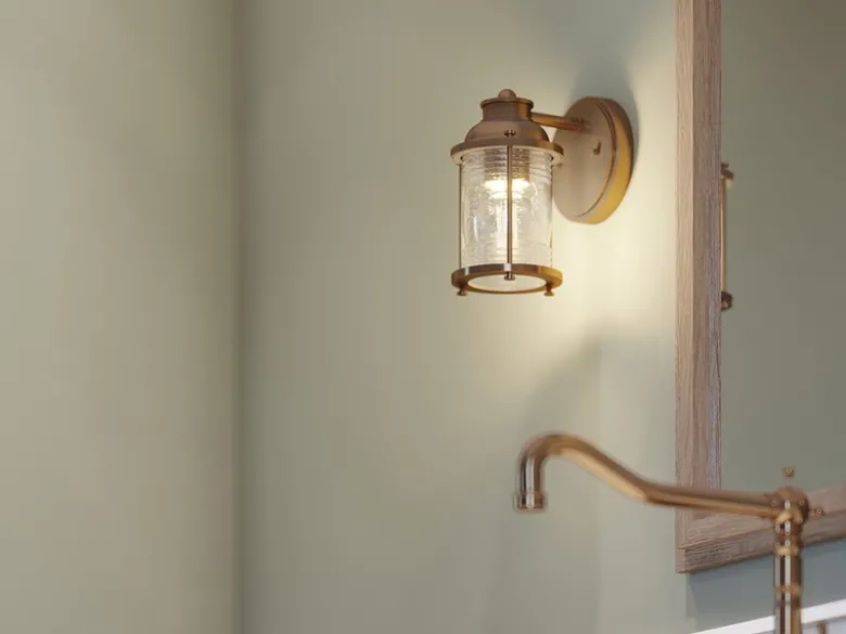 LED Wandlaterne in Messing für Badezimmer & Wohnraum, Höhe 21cm