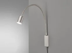 LED Wand Leselampe & Bettlampe JUSTI Silber mit Kabel und Stecker, Breite 6cm
