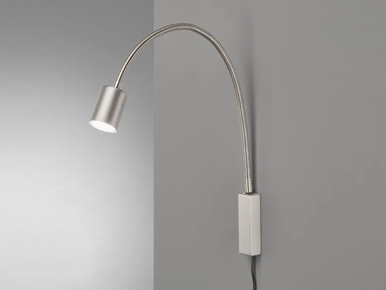 LED Wand Leselampe & Bettlampe JUSTI Silber mit Kabel und Stecker, Breite 6cm