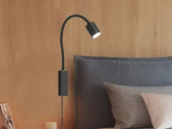 LED Wand Leselampe & Bettlampe JUSTI Schwarz mit Kabel und Stecker, Breite 6cm