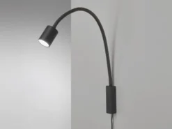 LED Wand Leselampe & Bettlampe JUSTI Schwarz mit Kabel und Stecker, Breite 6cm