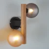 LED Wandleuchte aus Holz 2-flammig Glaskugeln Rauchglas & Bernstein, Höhe 32cm