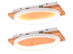 LED Wandleuchte BARCA dimmbar mit Naturholz & Metall Weiß, Breite 38cm