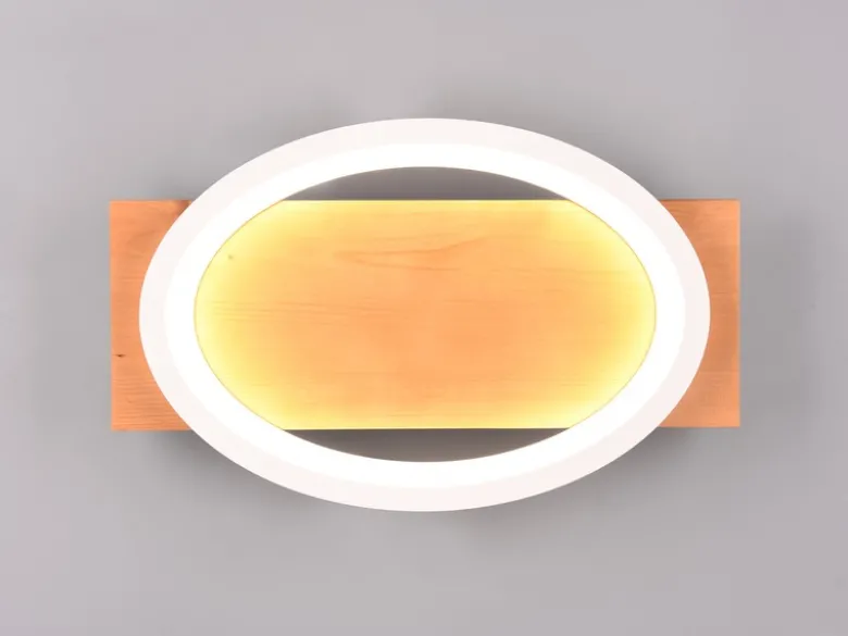 LED Wandleuchte BARCA dimmbar mit Naturholz & Metall Weiß, Breite 38cm