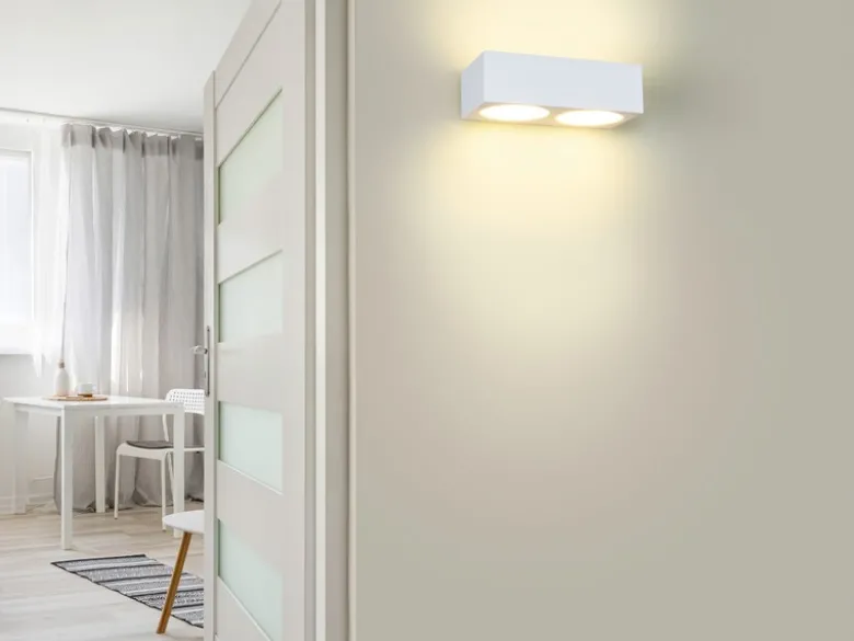 LED Wandleuchte eckig aus Gips mit Up and Down Lichteffekt, Breite 23cm