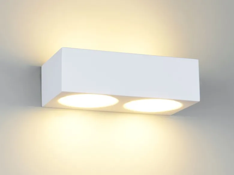 LED Wandleuchte eckig aus Gips mit Up and Down Lichteffekt, Breite 23cm