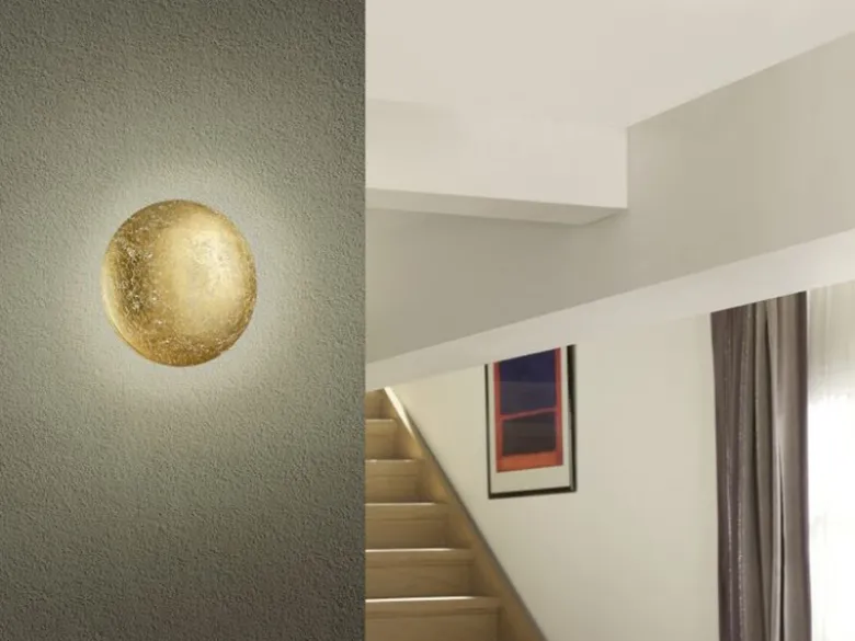 LED Wandleuchte 2er SET aus Metall in Blattgold rund, Ø 22cm