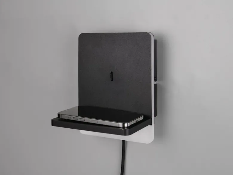LED Wandleuchte FAIRFIELD Schwarz mit Stecker, Schalter & Ladefunktion Höhe 20cm