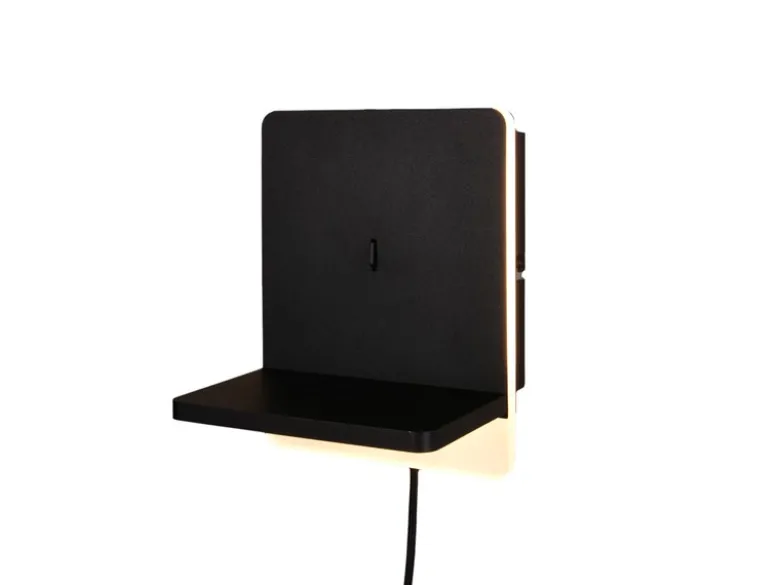 LED Wandleuchte FAIRFIELD Schwarz mit Stecker, Schalter & Ladefunktion Höhe 20cm